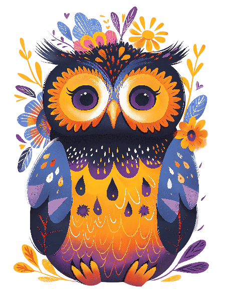 Colorful Owl with Flowers for T-Shirt