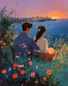 Couple Watching Sunset Over City