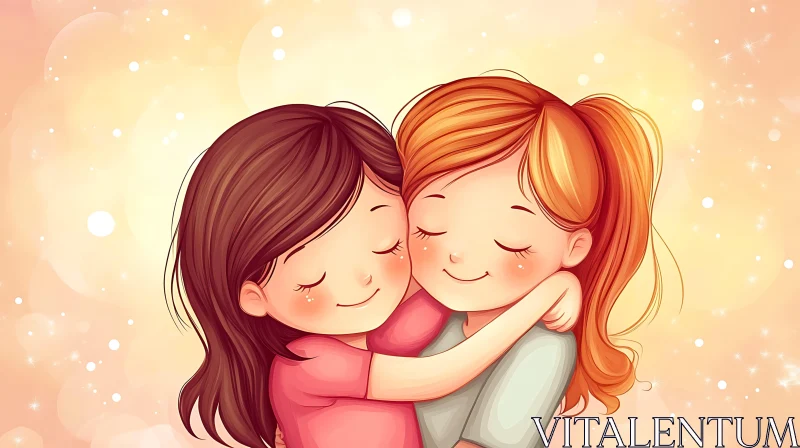 Cartoon Girls Affectionate Hug Illustration AI Image