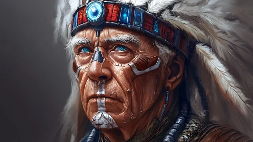 Cyberpunk Native American Chief Digital Art