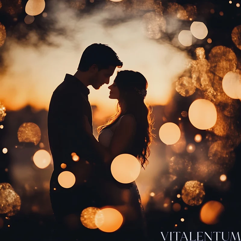 Golden Hour Romance: Silhouette of a Couple AI Image