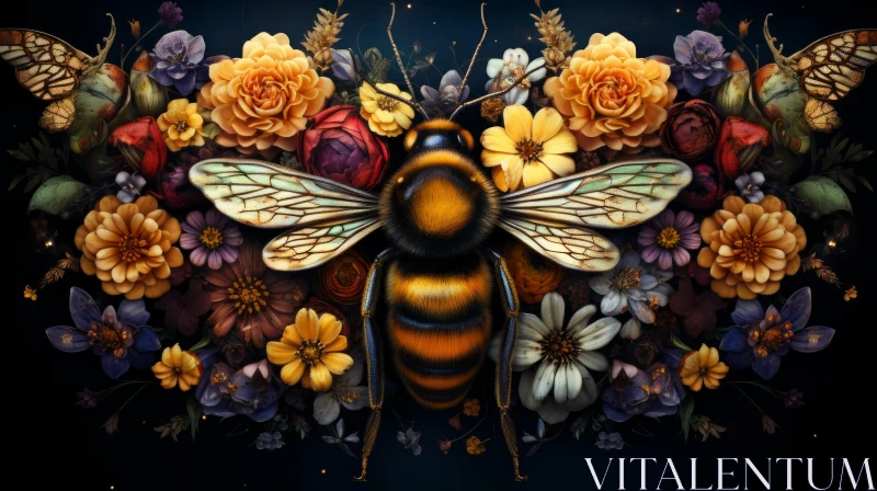 Bee and Flowers Wallpaper - A Surreal Dance of Nature AI Image