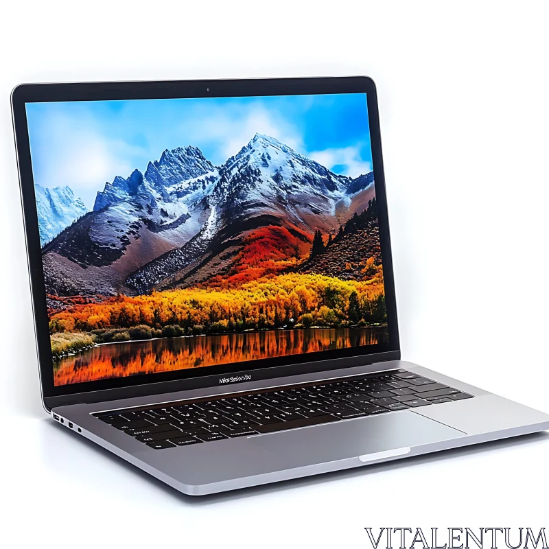 Laptop with High-Definition Autumn Landscape AI Image