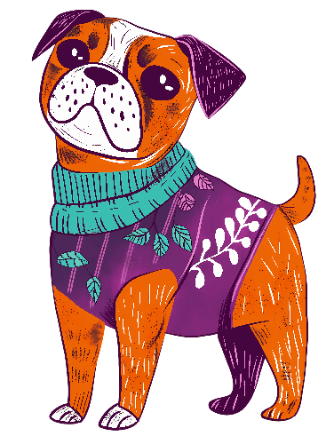 Cartoon Dog in Floral Sweater - Creative Animal Art POD Design