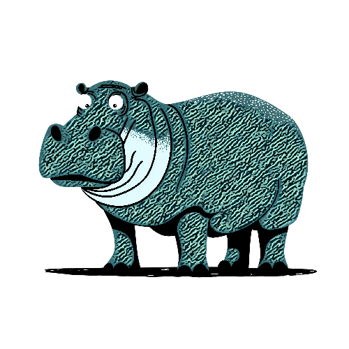 Cartoon Hippopotamus with Mask Illustration for Apparel