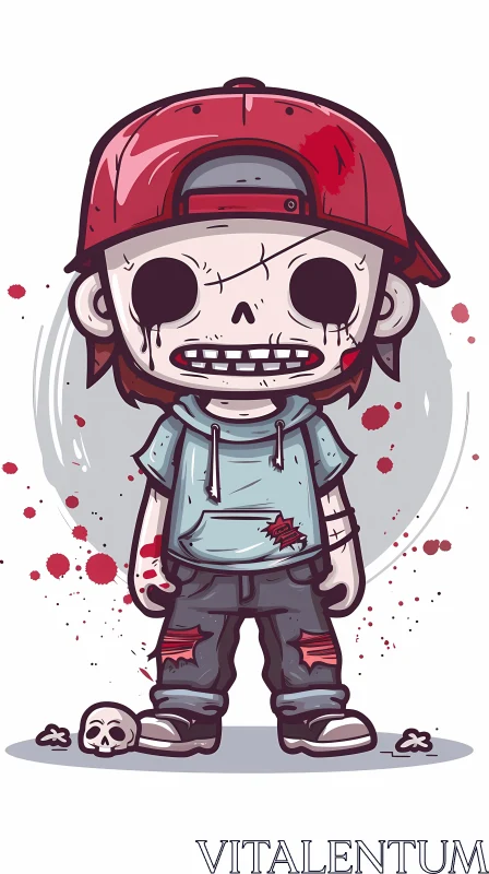 Cartoon Illustration of a Zombie Boy with a Red Cap AI Image