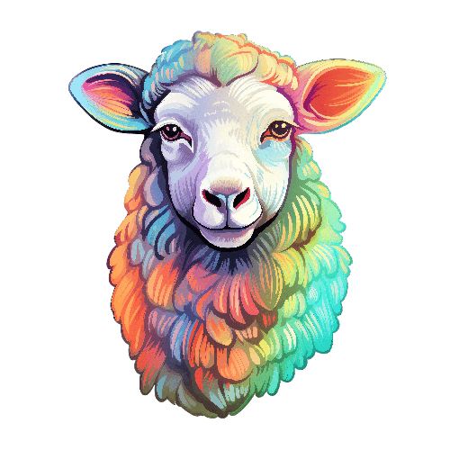 Colorful Sheep Illustration with Rainbow Mane for T-Shirts