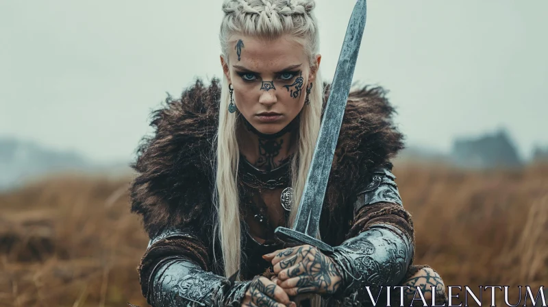 AI ART Fierce Viking Woman with Sword