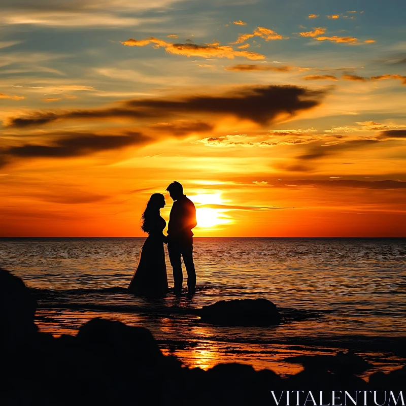 Sunset Serenade: A Couple's Ocean Embrace AI Image