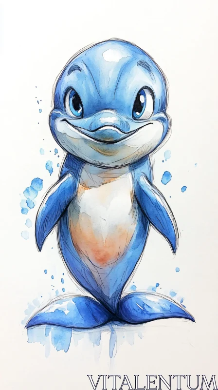 Playful Blue Dolphin Art AI Image