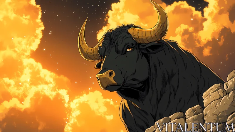 Powerful Bull at Golden Hour AI Image