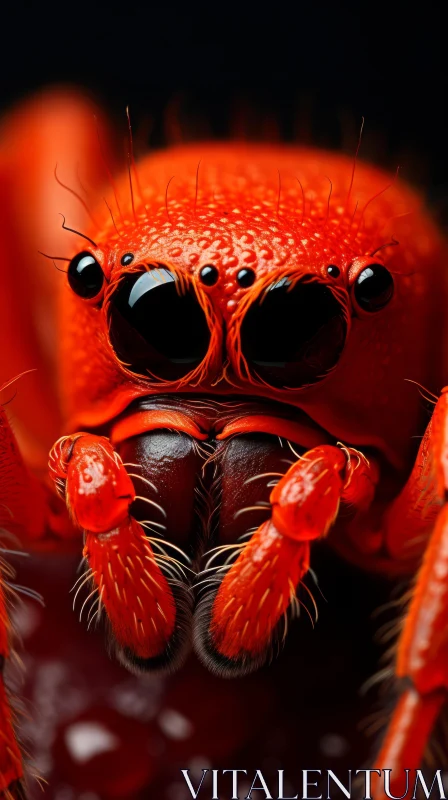 Detailed Close-Up of Red Spider against Dark Background AI Image