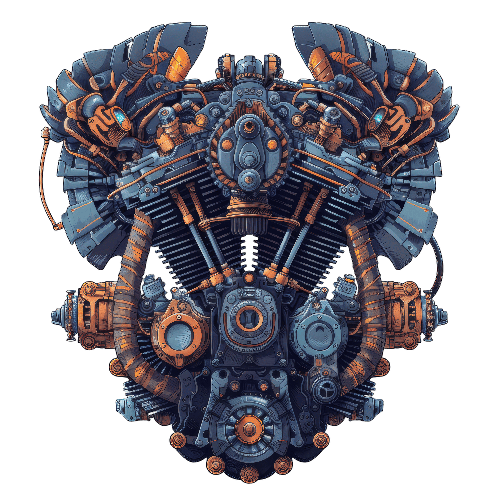 POD Design Detailed V-Twin Engine Illustration - Technical Art