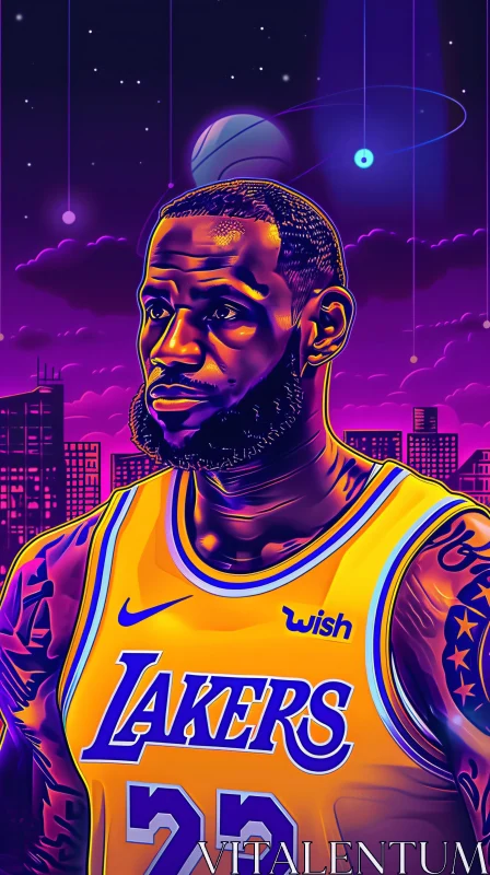 LeBron James Illuminated Neon Art AI Image