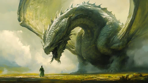 Wizard Facing a Giant Dragon