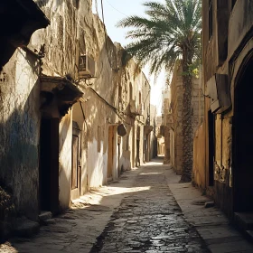 Ancient Alleyway with Palm