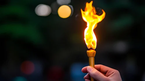 Hand Holding Torch with Glowing Flame