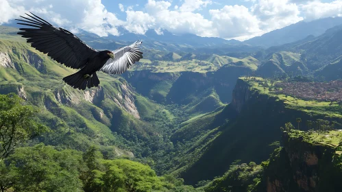 Bird Flying Over Green Mountains