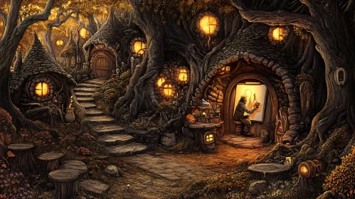 Quaint Hobbit Homes in Mystical Forest