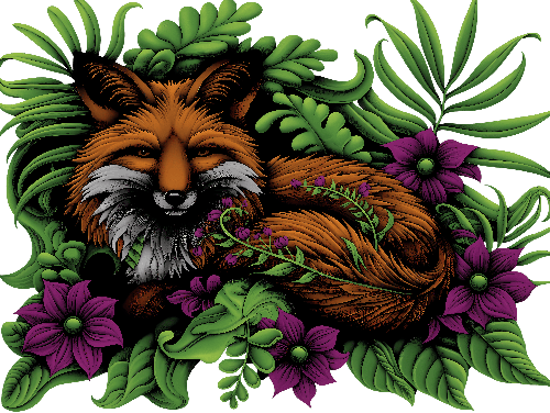 Fox in Tropical Foliage - Nature-Inspired T-Shirt Design POD Design