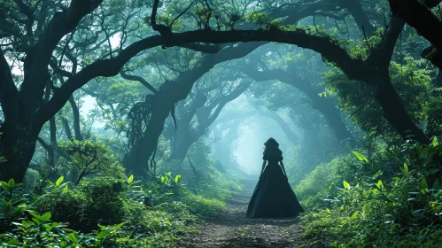 Mysterious Woman in a Dark Forest - Artwork