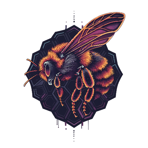 POD Design Realistic Bee Digital Art with Honeycomb and Purple Paint