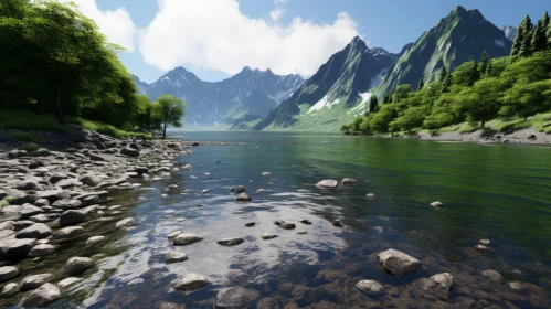 Serenity in Nature: Calm Waters and Mountainous Vistas