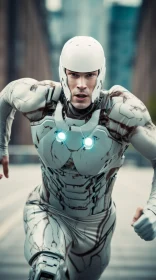 Stylish White Robot in Motion - A Vision of Futuristic Superheroes