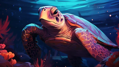 Underwater Sea Turtle Adventure: An Algeapunk and Skeuomorphic Artwork