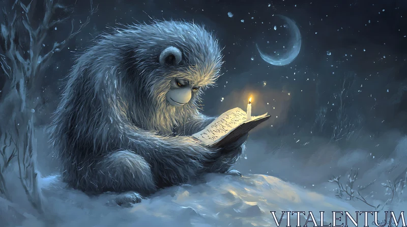 AI ART Snow Creature Reading