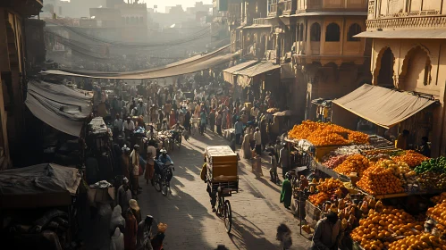 Crowded Market Street in Ancient City