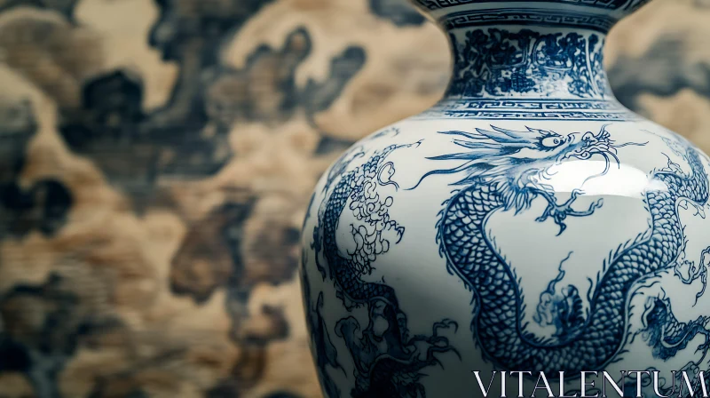 Blue Dragon Vase Artistic Still Life AI Image