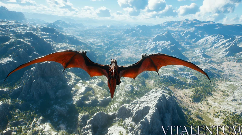 AI ART Aerial Dragon View Above Mountain Peaks