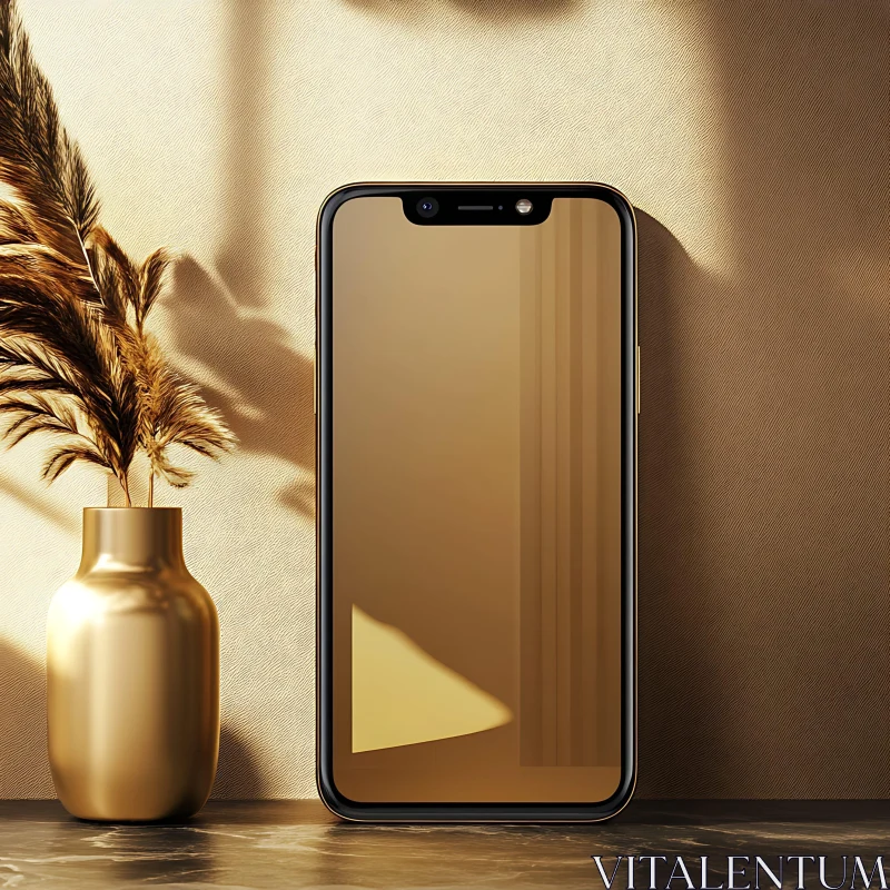 Minimalist Gold Smartphone Setup AI Image