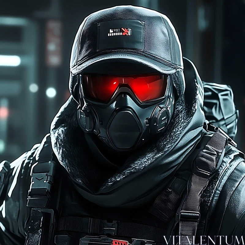 AI ART Masked Tactical Character with Glowing Red Lenses