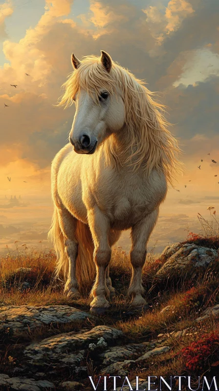 Serene Sunset and Majestic Horse AI Image