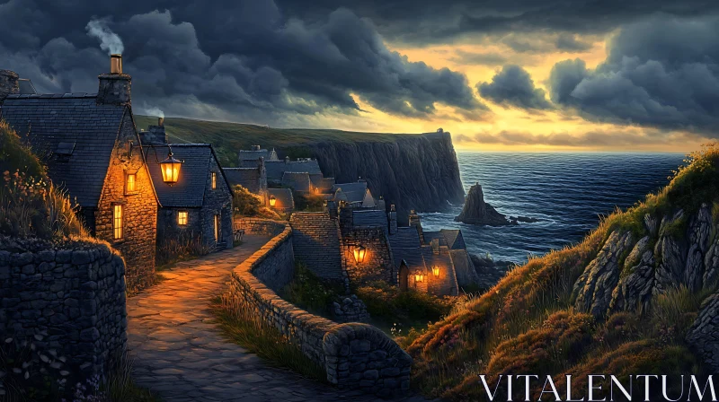 AI ART Seaside Houses at Sunset