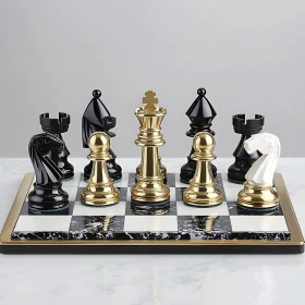 Elegant Chess Set with Golden and Black Detailed Pieces