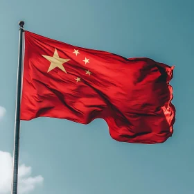 Flag of China Against Blue Sky