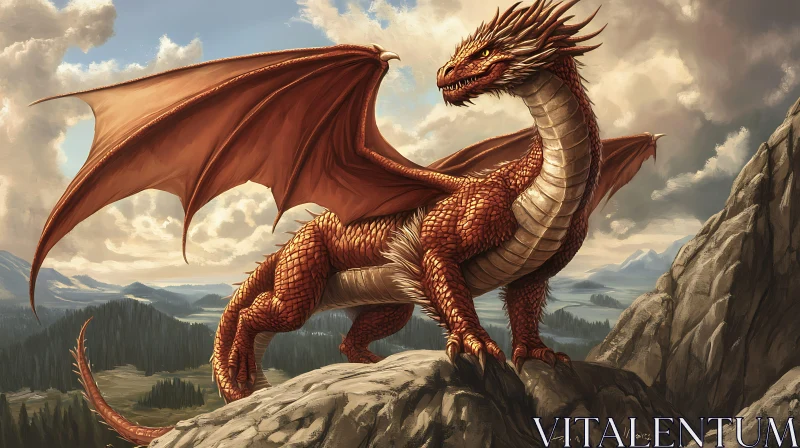 AI ART Fantasy Red Dragon on Rocky Landscape