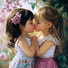 Two Girls Kissing in a Garden