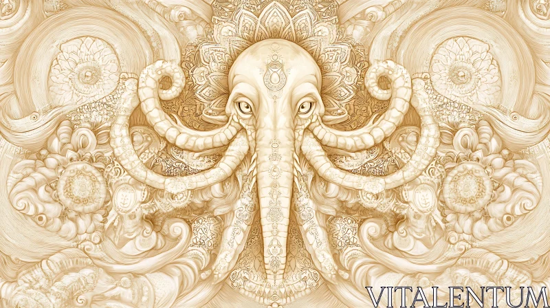 AI ART Sepia Elephant with Mandala Design