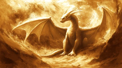 Mythical Gold Dragon Digital Painting