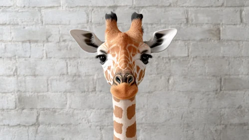 Giraffe Face with Brick Wall