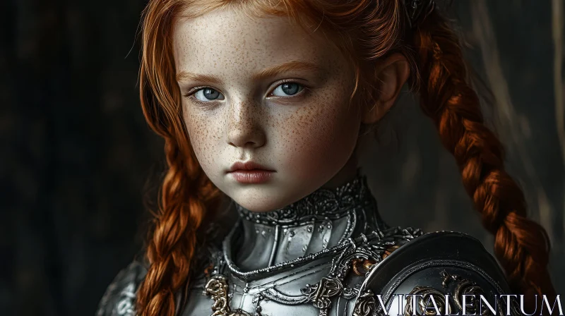 Young Warrior with Braids and Freckles AI Image