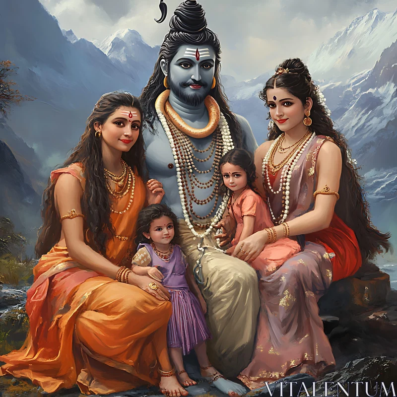 Family Togetherness Deity Mountain Scene AI Image