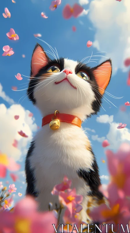 Whimsical Cat in Blooms AI Image