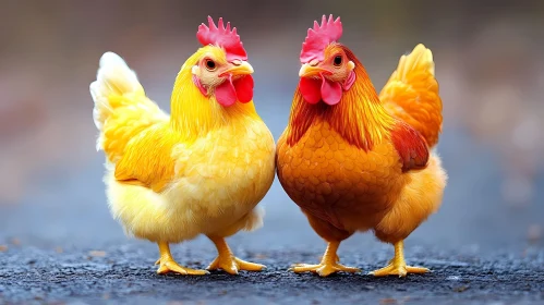 Pair of Lively Chickens