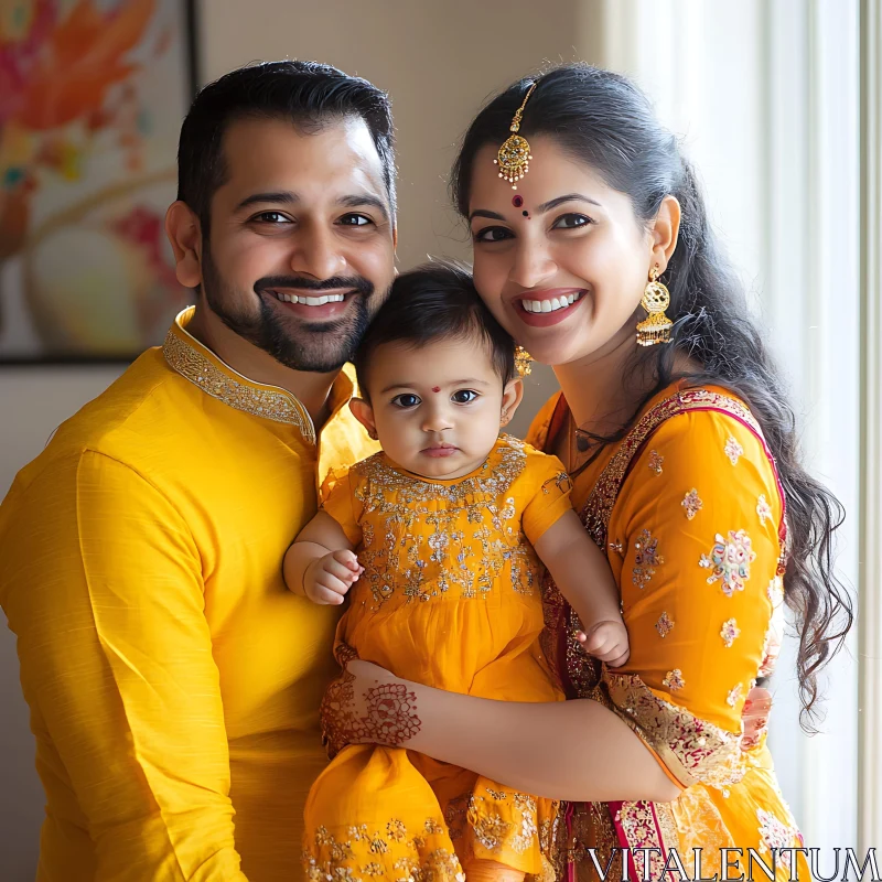 Family in Yellow Traditional Dress AI Image