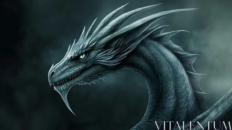 AI ART Mystical Grey Dragon with Glowing Eyes